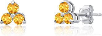 MAX + STONE 14k White or Yellow Gold Small Gemstone Trio Round Stud Earrings