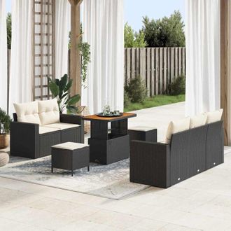 vidaXL Vidaxl - Conjunto De Sof&aacute; De Jard&iacute;n 8 Pcs Negro Y Crema 90 X 55 X 71 Cm