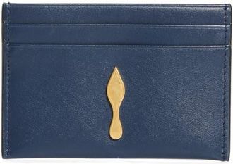 Christian Louboutin Bettina Leather Card Case in Marine/Gold at Nordstrom