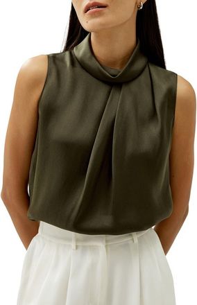 LilySilk Asymmetrical Sleeveless Cowl Neck Top in Dark Olive at Nordstrom, Size X-Large