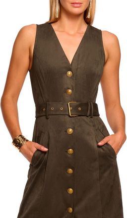 Ramy Brook Marcia Faux Suede Dress in Deep Olive at Nordstrom, Size 0