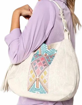 Jen & Co. Jaylin Tribal Saddle Bag With Large Tassel In White