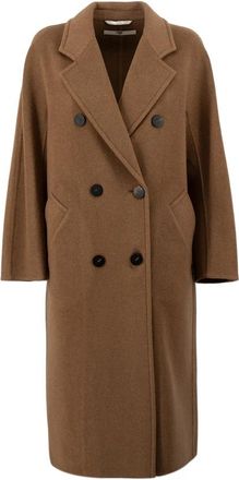 Duno Lange Double-Breasted Jas - Dames - Mantel - Bruin - L - Jassen