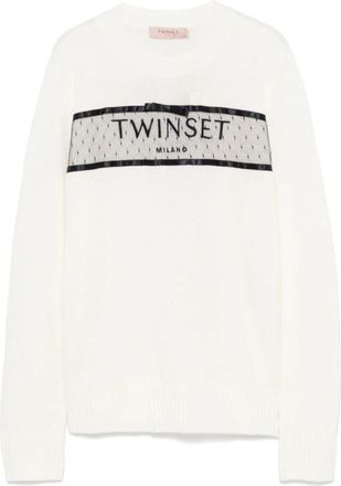 Twinset Elegante Beige Wol Kasjmier Trui - Dames - Ronde hals truien - Beige - L - Wol - Truien & Vesten