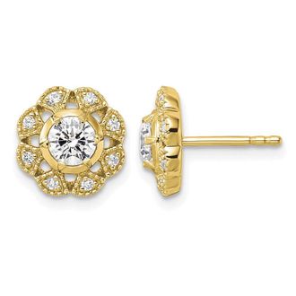 Diamond2Deal 14k Gold 3/4 ct Lab Grown Diamond Floral Stud Earrings VS Clarity, D-E Color