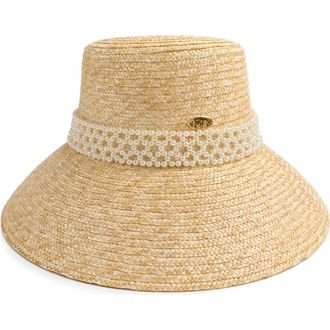 Surell Imitation Pearl Detail Straw Cloche in Natural/Pearl at Nordstrom Rack