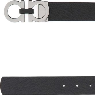 Ferragamo Mens Black Leather Reversible Belt Nerohickory Calf Cinture