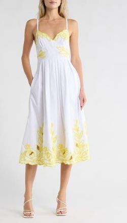 Cinq &agrave; Sept Maude Embroidered A-Line Dress in White/Golden Glow at Nordstrom Rack, Size 10