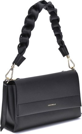 Coccinelle Womens Boheme Shoulder Bag Noir-Cognac Calf Leather Bos Taurus Noir/cognac