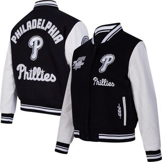 Pro Standard Womens Pro Standard Black Philadelphia Phillies Pearls Rib Wool Full-Zip Varsity Jacket at Nordstrom, Size Xx-Large