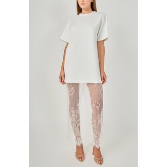 endless rose Mixed Lace T-Shirt Midi Dress in Off White at Nordstrom, Size X-Small