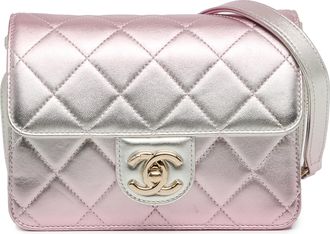 Chanel Pre-owned Womens Mini Metallic Lambskin Like A Wallet Flap Bag - Lilac Leather - One Size