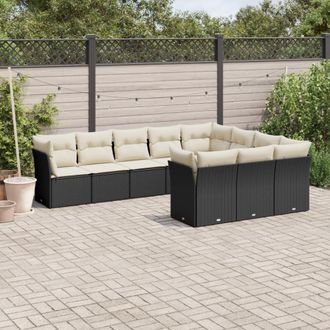 vidaXL Vidaxl - Set De Sof&aacute;s De Jard&iacute;n 10 Pzas Cojines Rat&aacute;n Sint&eacute;tico Negro