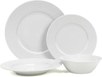 French Home White Wave Porcelain 16Pc Dinnerware Set