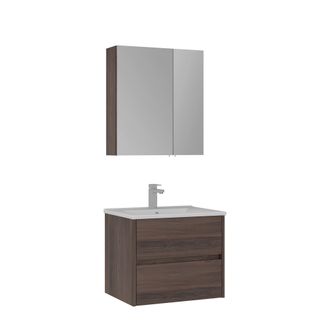 Habitat et Jardin Set Mobile Lavabo Con Specchio (2 Pezzi) side 65 V2 - 65 X 45 X 52 Cm - Noce