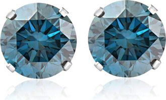 Pompeii3 1 1/4 Ct T. W. Round Blue Diamond Studs in 14k White Gold Lab Grown