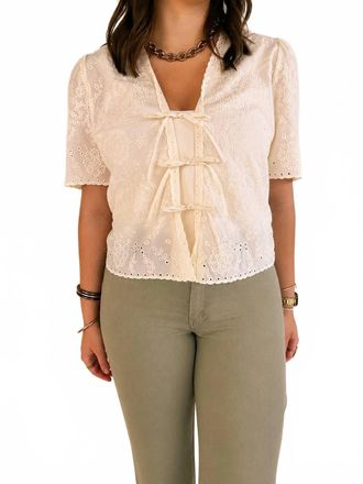 Dear John Denim Cielo Embroidered Tie Front Blouse In Cream