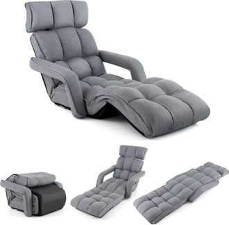 Costway Costway - Sill&oacute;n Plegable, Sof&aacute; Tumbona De Interior Con 6 Posiciones Ajustables, Sill&oacute;n Cama Plegable Con Reposabrazos, Respaldo Y Reposapi&eacute;s Ajustabl