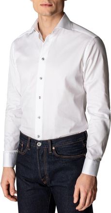 Eton Slim Fit Cotton Twill Dress Shirt in White at Nordstrom, Size 15.5