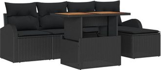 vidaXL Garden Sofa Set with Cushion 6 pcs Black Vidaxl