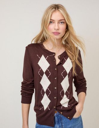 Nobody's Child Brown Argyle Print Cardigan