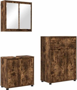 vidaXL Juego De Muebles De Ba&ntilde;o Con Caj&oacute;n Manual 3 Pcs Roble Ahumado Vidaxl