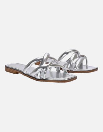XY London Womens XY London Womens/Ladies Fiona Metallic Strappy Flat Sandals - Silver - Size: 6