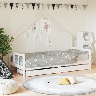 vidaXL Estructura Cama Infantil Y Cajones Madera Pino Blanco 90x190 Cm Vidaxl
