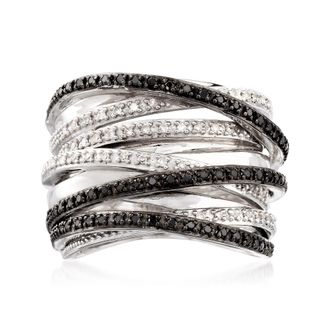 Ross-Simons Black and White Diamond Highway Ring in Sterling Silver