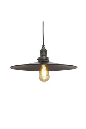 Industville Brooklyn Flat Pendant, 15 Inch, Pewter, Pewter Holder in Dark Grey