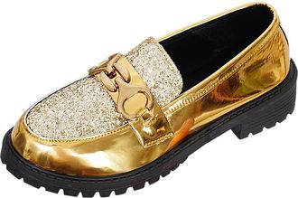 Generic Womens Loafers Slip On Comfortable Walking Shoe Glitter Sparkly Fashionable Classic Non-Slip Casual Chunky Shoes Party Outdoor Gold