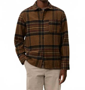 Les Deux Kaleb Check Wool Overshirt Top In MonkS Robe Brown