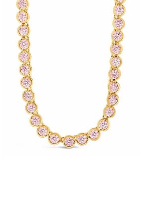Sterling Forever Helene Bezel Cubic Zirconia Tennis Necklace in Gold/pink at Nordstrom, Size 16