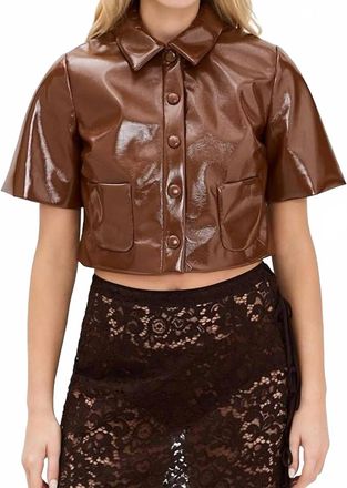 Baum Und Pferdgarten Beth Faux Leather Cropped Jacket In Sorrel Brown Horse