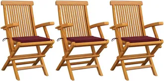 vidaXL Sillas De Jard&iacute;n 3 Uds Madera Teca Con Cojines Rojo Tinto Vidaxl