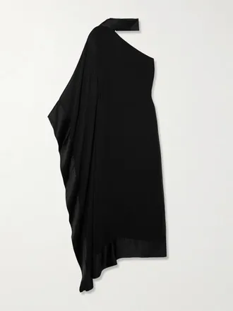 Taller Marmo Abito Monospalla In Chiffon Di Seta Con Finiture In Raso Betsy Spirito - Nero