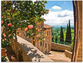Artland Glasbild »Rosen auf Balkon Toskanalandschaft« Garten 1 Stk. tlg. in verschiedenen Grössen