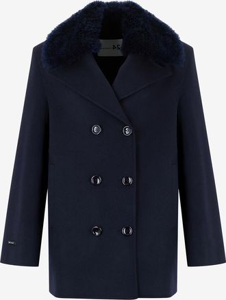 Manzoni24 Woll- und Kaschmircabanmantel mit Shearling-Kragen