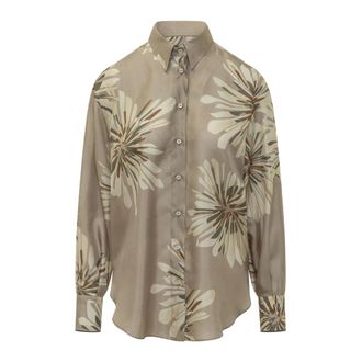Brunello Cucinelli Floral Patterned Shirt - female - Brunello Cucinelli - Shirts - Green - L - Blouses & Shirts