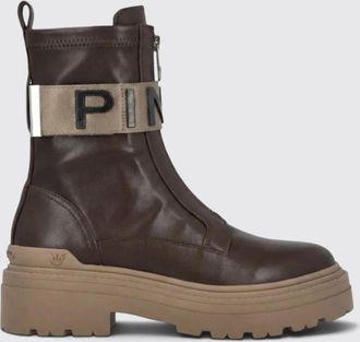Pinko Stivaletti biker Mia in pelle con logo lettering e suola carrarmato