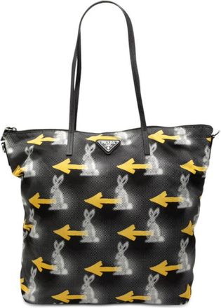 Prada Black Multi-Color Nylon Leather Tote Bag (Pre-Owned)