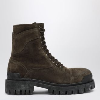Balenciaga Combat Strike Olive Suede Calfskin Boots