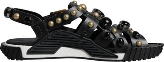 Dolce & Gabbana Studded Leren Slide Sandalen met Logo - Heren - Sandalen - Zwart - 42 EU - Leer - Schoenen