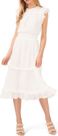 CeCe by Cynthia Steffe Clip Dot Flutter Sleeve Midi Dress in Soft Ecru at Nordstrom Rack, Size Large