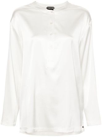 Tom Ford band-collar satin blouse - women - Silk/Elastane - 40 - White