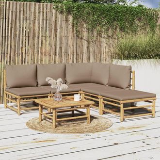vidaXL Set De Muebles De Jard&iacute;n 6 Piezas Bamb&uacute; Con Cojines Gris Taup&eacute; Vidaxl
