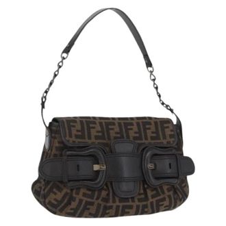 Fendi Pre-owned Zucca Canvas Shoulder Bag - Dames - Pre-owned - Bruin - Maat: ONE Size Leer