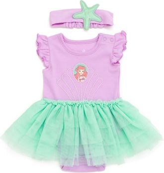 Disney Princess Cosplay 2-Piece Tutu Bodysuit and Headband Set in Lilac Ariel at Nordstrom, Size 3-6M