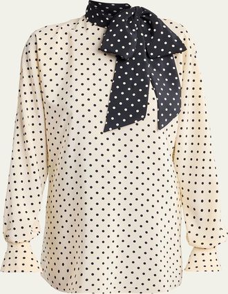 Valentino Garavani Polkda-Dot Silk Crepe De Chine Neck Scarf Top