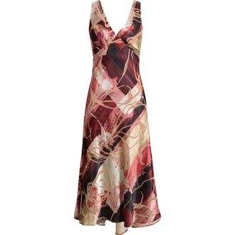 DKNY Floral Mixed Print Satin Dress in Desert Clay at Nordstrom, Size 16